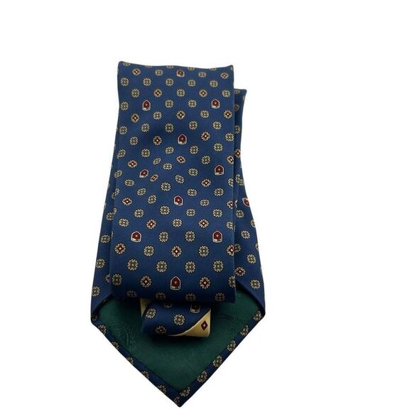 Tommy Hilfiger Silk Necktie Blue and Yellow Patterned Tie - Picture 4 of 5